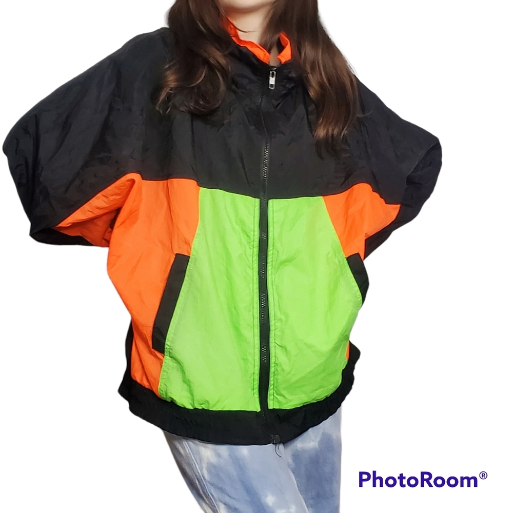 Vintage‎ gitano windbreaker neon colorblock 100% nylon 80s 90s size large Unisex